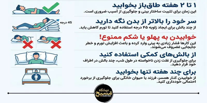 چند روز بعد از عمل بینی میتوان به پهلو خوابید 2 نحوه صحیح خوابیدن بعد از عمل بینی